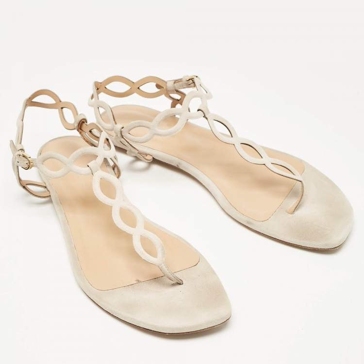 Pre Owned Sergio Rossi Grey Suede Mermaid Flat Sandals Size 40.5