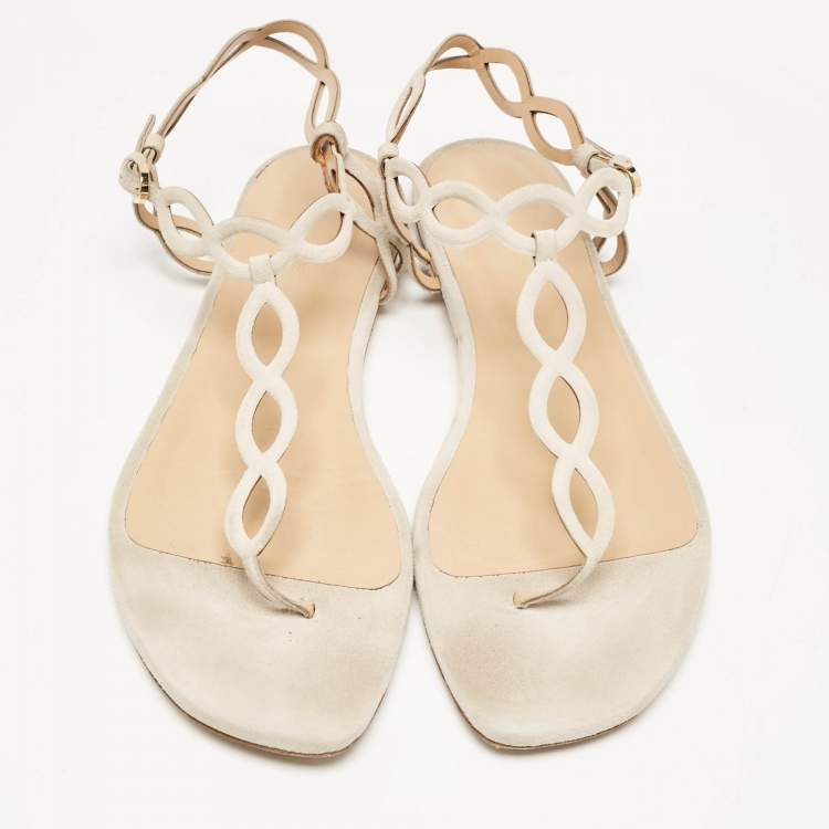 Pre Owned Sergio Rossi Grey Suede Mermaid Flat Sandals Size 40.5