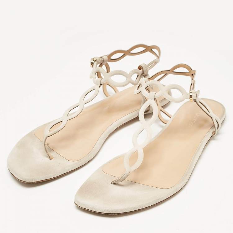 Pre Owned Sergio Rossi Grey Suede Mermaid Flat Sandals Size 40.5