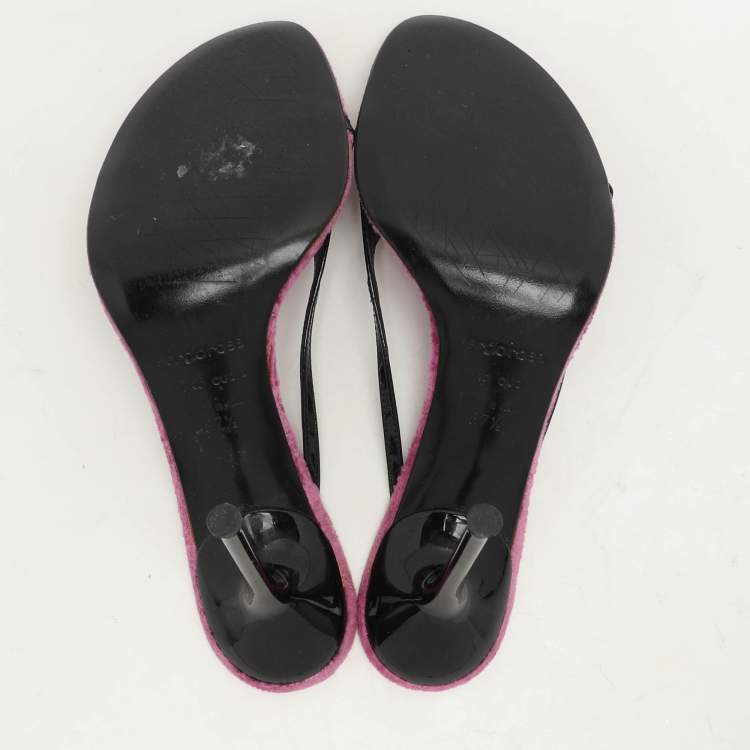 مملوكة مسبقًا Sergio Rossi Black/Pink Patent Leather Slide Sandals Size 37.5