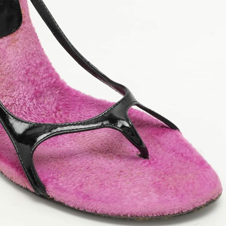 مملوكة مسبقًا Sergio Rossi Black/Pink Patent Leather Slide Sandals Size 37.5