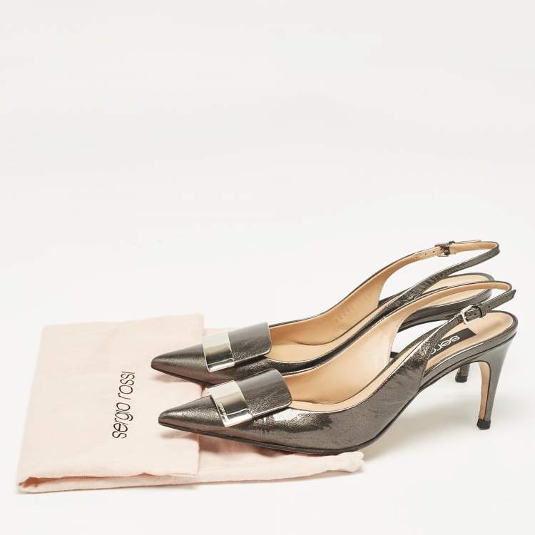 Pre Owned Sergio Rossi Dark Green Patent Leather SR1 Slingback Pumps Size 36.5