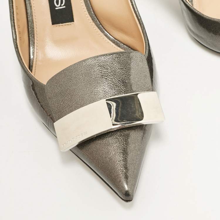 Pre Owned Sergio Rossi Dark Green Patent Leather SR1 Slingback Pumps Size 36.5