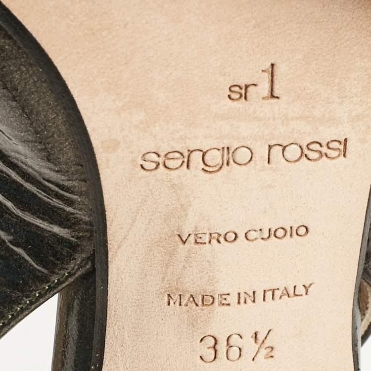 Pre Owned Sergio Rossi Dark Green Patent Leather SR1 Slingback Pumps Size 36.5