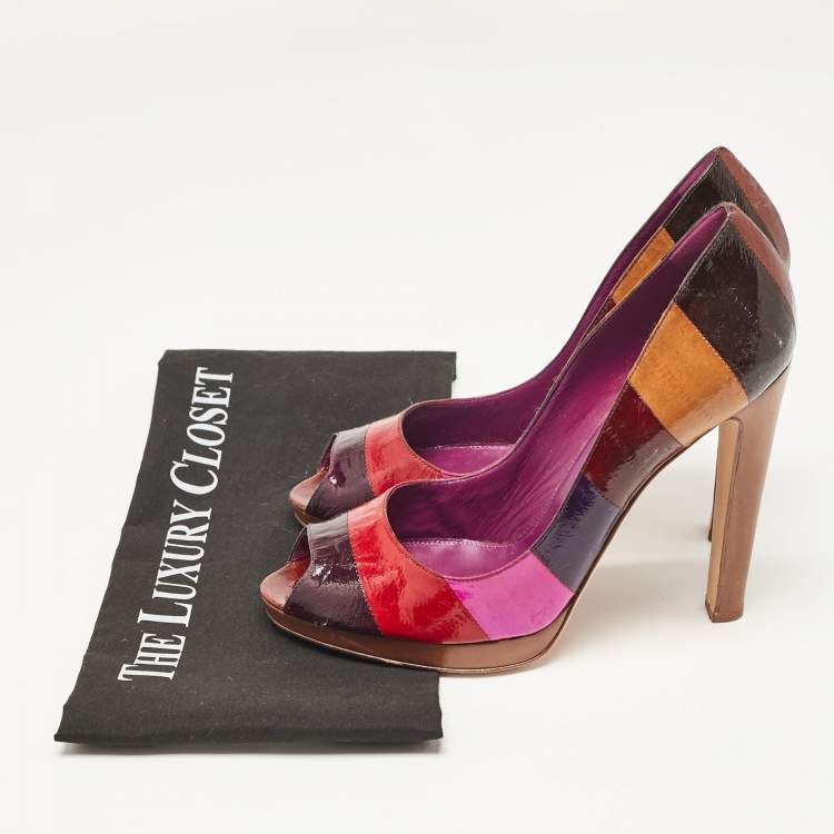 Pre Owned Sergio Rossi Multicolor Eel Leather Peep Toe Pumps Size 40