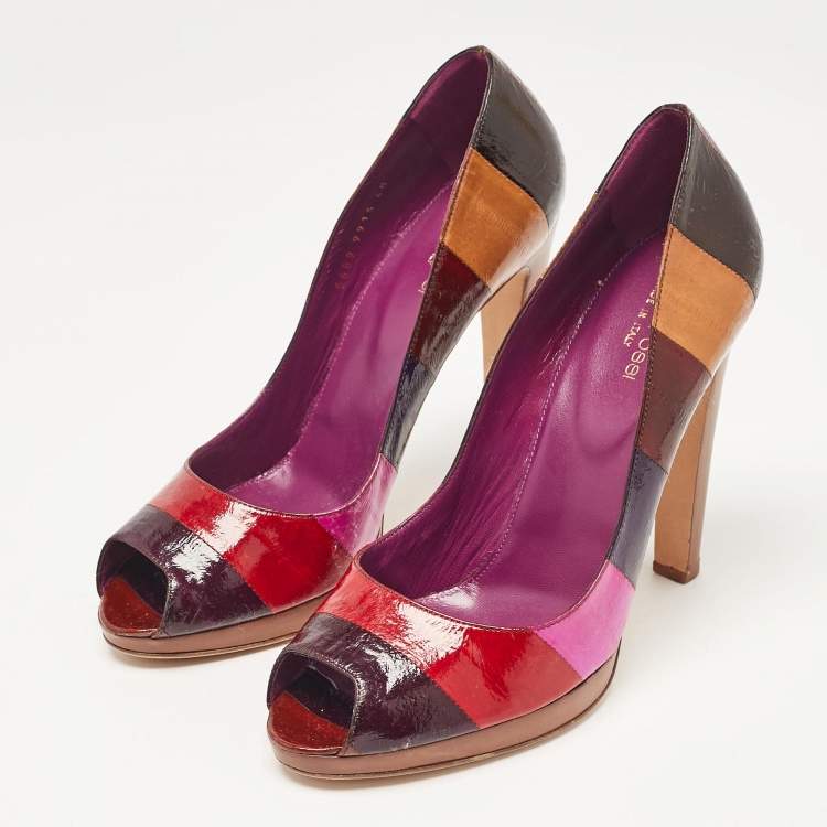 Pre Owned Sergio Rossi Multicolor Eel Leather Peep Toe Pumps Size 40