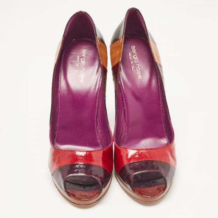 Pre Owned Sergio Rossi Multicolor Eel Leather Peep Toe Pumps Size 40