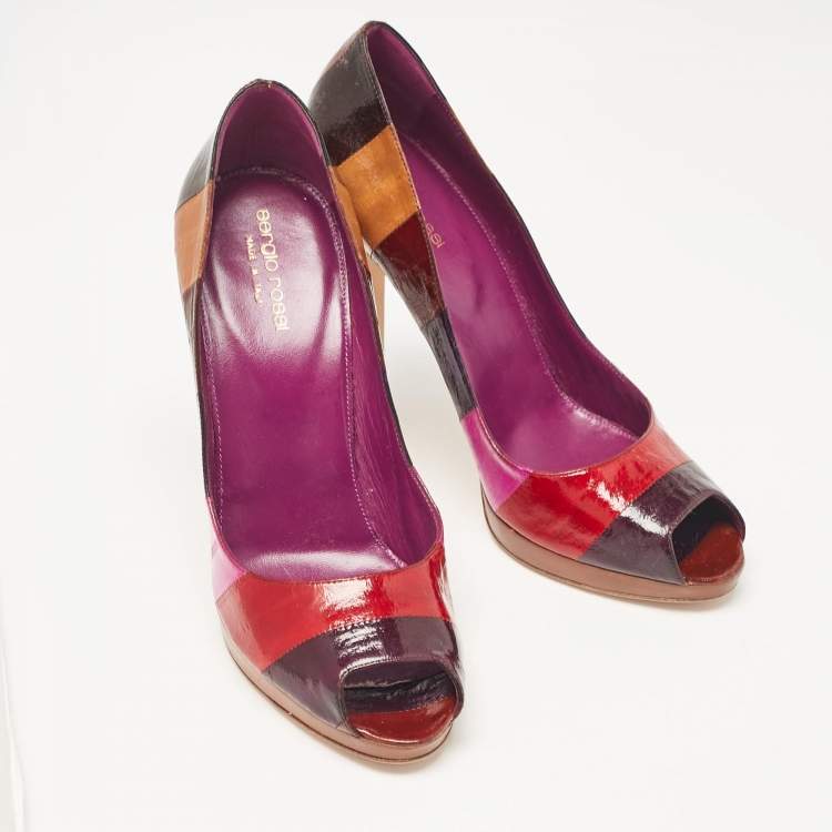 Pre Owned Sergio Rossi Multicolor Eel Leather Peep Toe Pumps Size 40