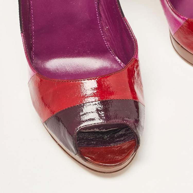Pre Owned Sergio Rossi Multicolor Eel Leather Peep Toe Pumps Size 40