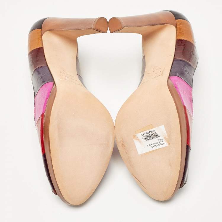 Pre Owned Sergio Rossi Multicolor Eel Leather Peep Toe Pumps Size 40