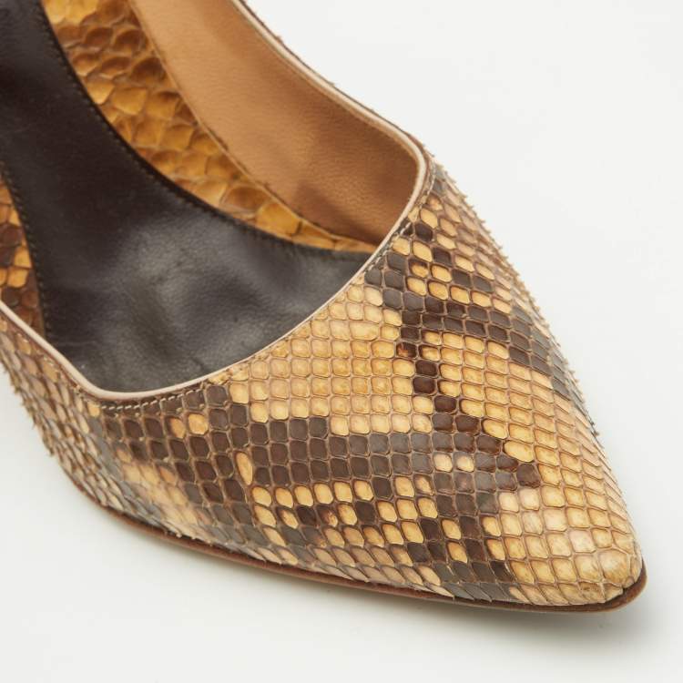 Pre Owned Sergio Rossi Brown Python Leather Pointed Toe Pumps Size 40