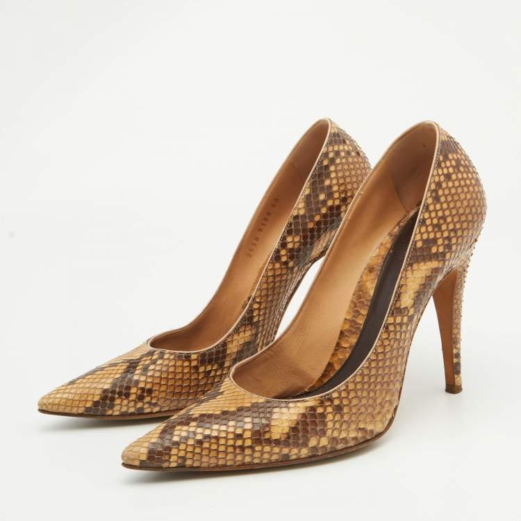Pre Owned Sergio Rossi Brown Python Leather Pointed Toe Pumps Size 40