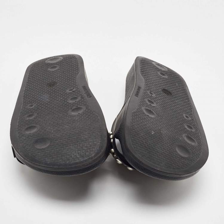 Pre Owned Sergio Rossi Black Rubber Studded Pool Slides Size 39
