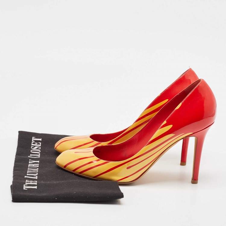 Pre Owned Sergio Rossi Red/Yellow Patent Leather Pumps Size 40