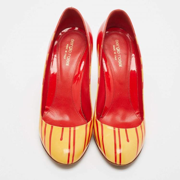 Pre Owned Sergio Rossi Red/Yellow Patent Leather Pumps Size 40