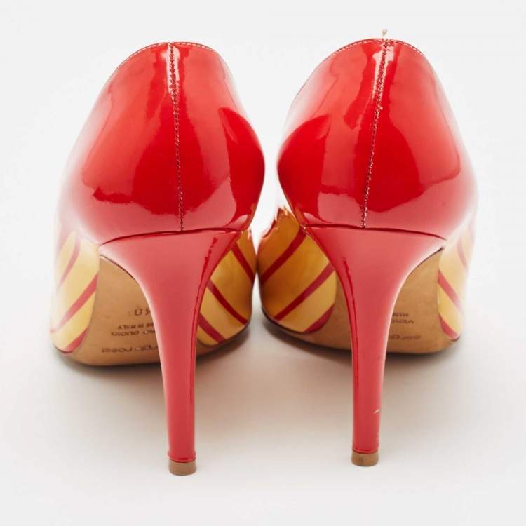 Pre Owned Sergio Rossi Red/Yellow Patent Leather Pumps Size 40