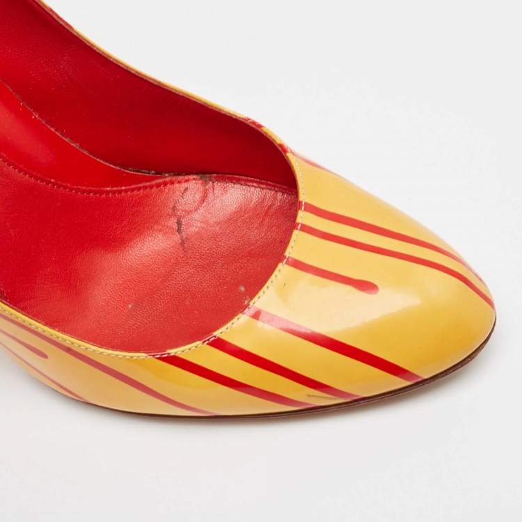 Pre Owned Sergio Rossi Red/Yellow Patent Leather Pumps Size 40