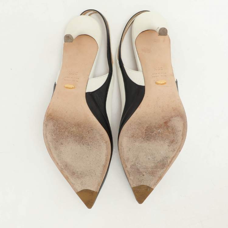 Pre Owned Sergio Rossi Black/White Leather Slingback Pumps Size 39.5