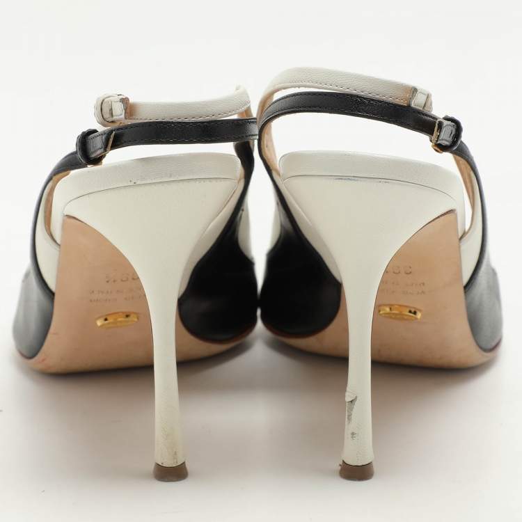 Pre Owned Sergio Rossi Black/White Leather Slingback Pumps Size 39.5