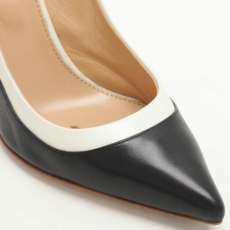 Pre Owned Sergio Rossi Black/White Leather Slingback Pumps Size 39.5