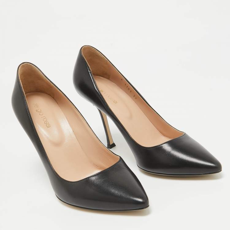 Pre Owned Sergio Rossi Black Leather Pointed Toe Pumps Size 39