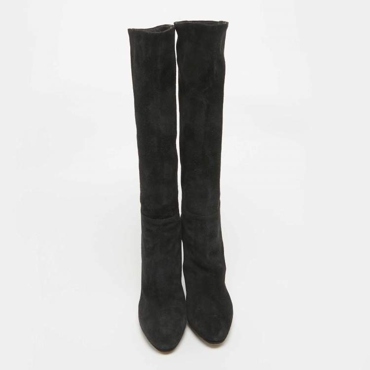 Pre Owned Sergio Rossi Black Suede Platform Knee Length Boots Size 38