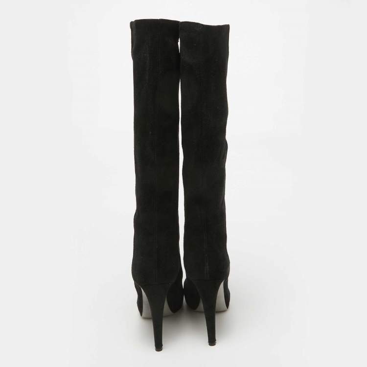 Pre Owned Sergio Rossi Black Suede Platform Knee Length Boots Size 38