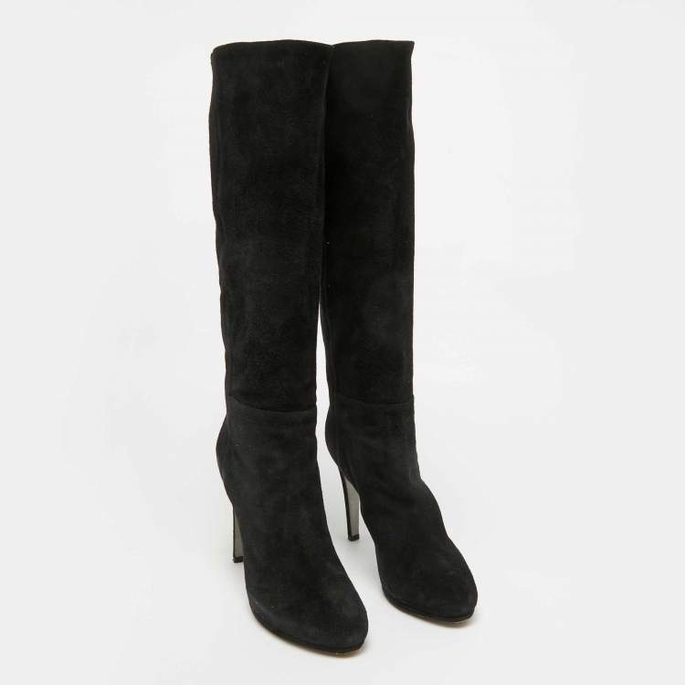 Pre Owned Sergio Rossi Black Suede Platform Knee Length Boots Size 38