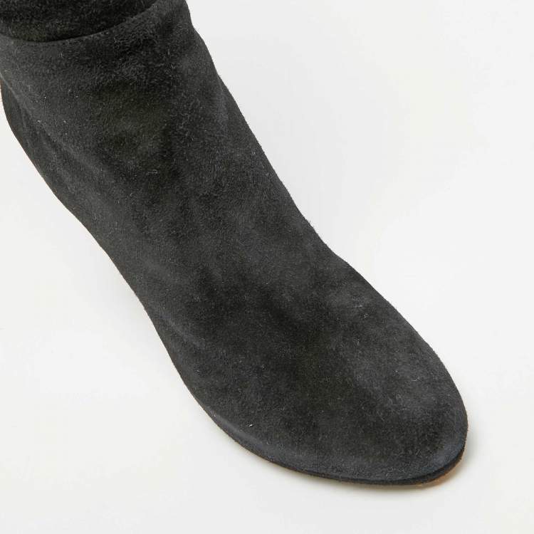 Pre Owned Sergio Rossi Black Suede Platform Knee Length Boots Size 38