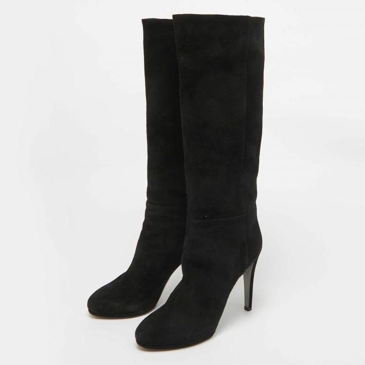 Pre Owned Sergio Rossi Black Suede Platform Knee Length Boots Size 38