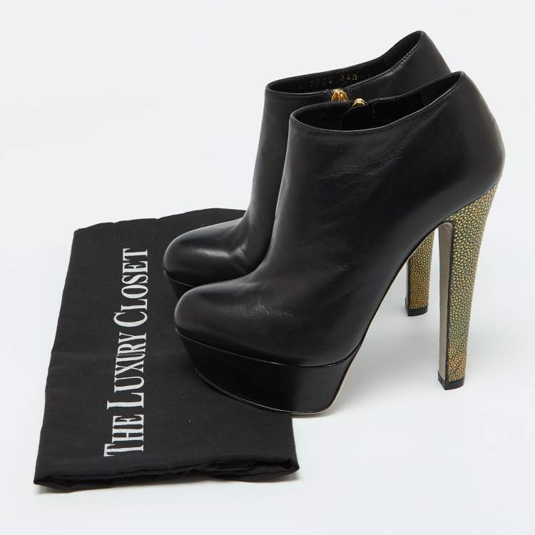 Pre Owned Sergio Rossi Black Leather Platform Ankle Length Booties Size 34.5