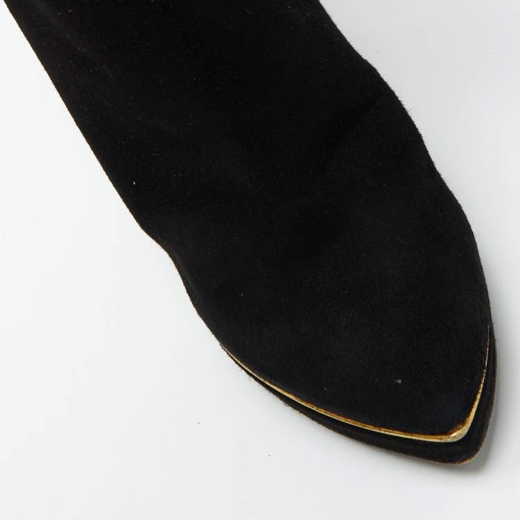 Pre Owned Sergio Rossi Black Suede Metal Cuff Platform Knee Length Boots Size 34.5