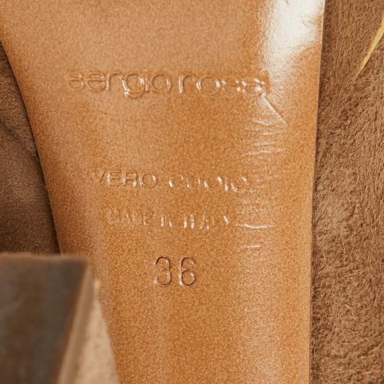 Pre Owned Sergio Rossi Light Brown Suede Metal Cuff Platform Knee Length Boots Size 36