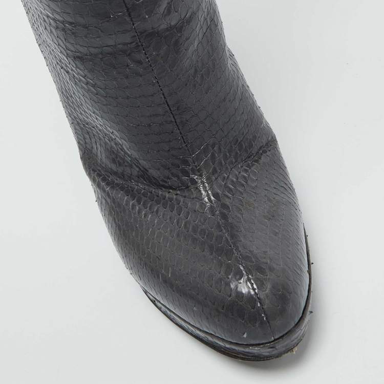 Pre Owned Sergio Rossi Grey Suede and Snakeskin Thigh High Boots Size 35