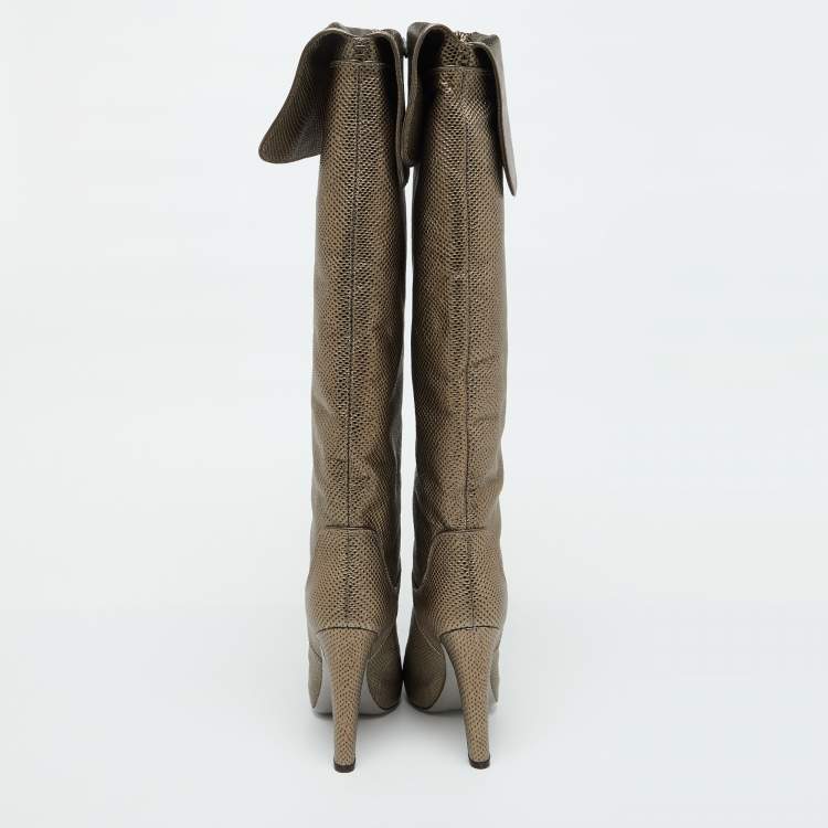 Pre Owned Sergio Rossi Brown Karung Leather Platform Over The Knee Boots Size 35