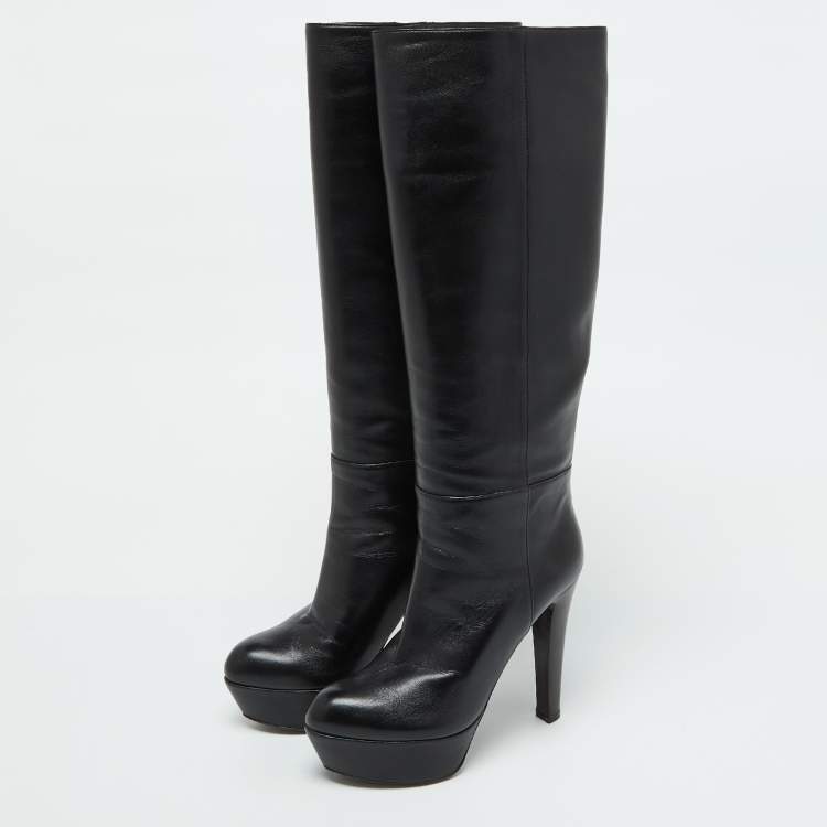 Pre Owned Sergio Rossi Black Leather Platform Over The Knee Boots Size 35