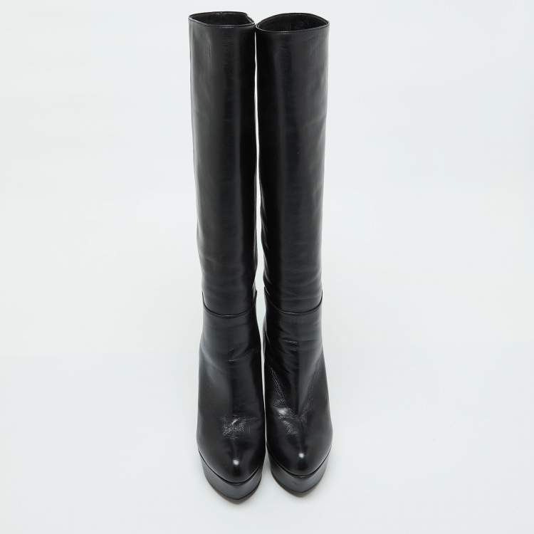 Pre Owned Sergio Rossi Black Leather Platform Over The Knee Boots Size 35