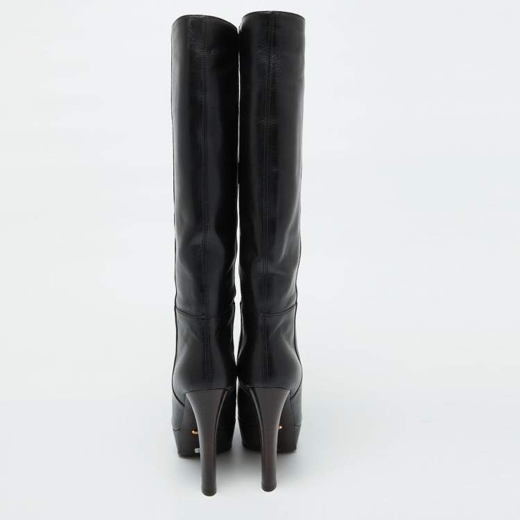 Pre Owned Sergio Rossi Black Leather Platform Over The Knee Boots Size 35