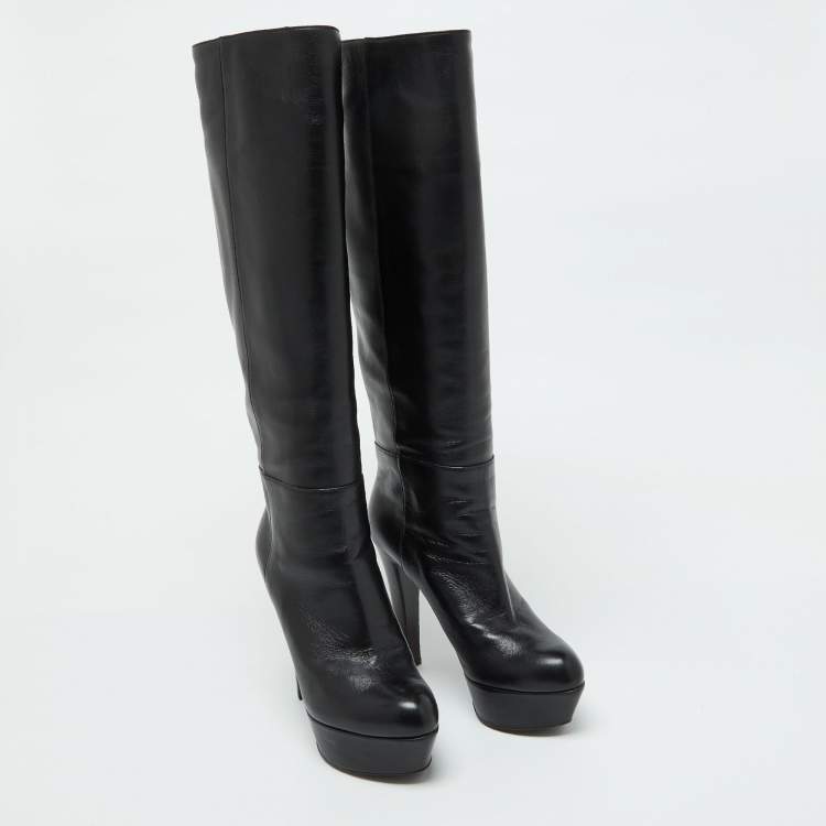 Pre Owned Sergio Rossi Black Leather Platform Over The Knee Boots Size 35