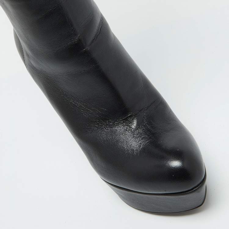 Pre Owned Sergio Rossi Black Leather Platform Over The Knee Boots Size 35