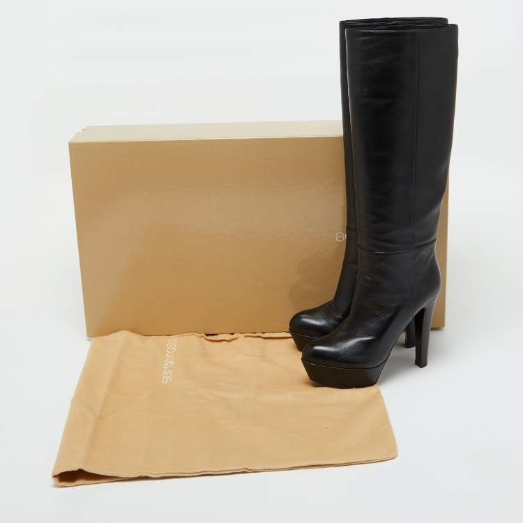 Pre Owned Sergio Rossi Black Leather Platform Over The Knee Boots Size 35