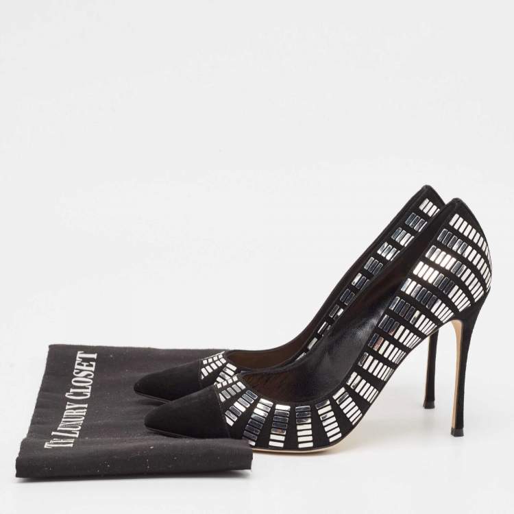مملوكة مسبقًا Sergio Rossi Black Suede Crystal Embellished Pointed Toe  Pumps Size 38.5