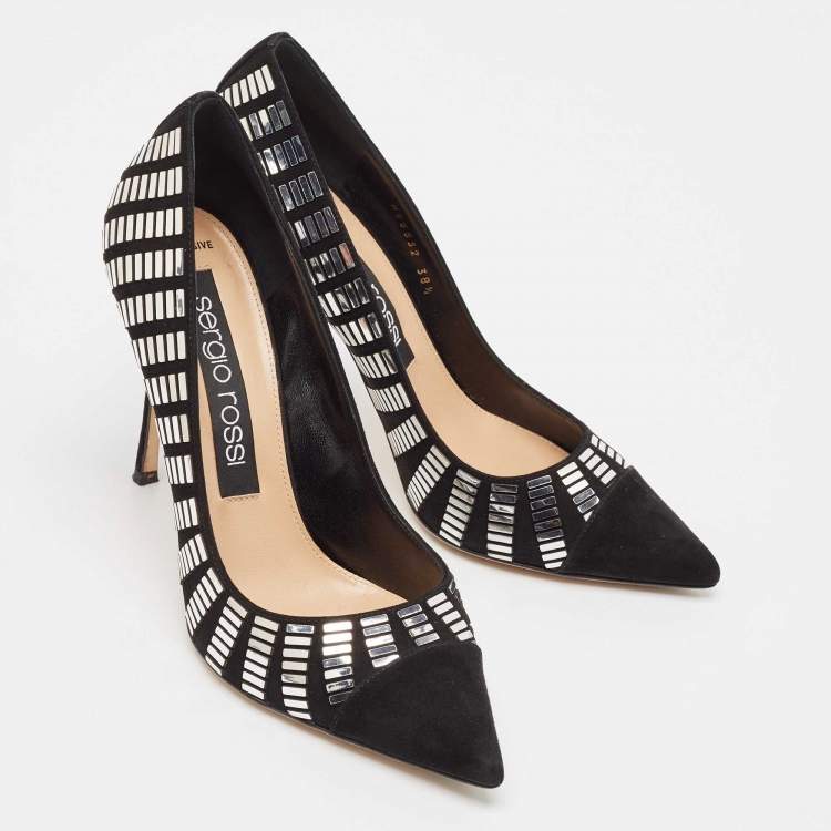 مملوكة مسبقًا Sergio Rossi Black Suede Crystal Embellished Pointed Toe  Pumps Size 38.5