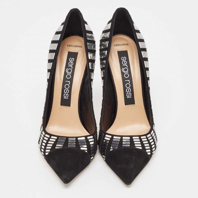مملوكة مسبقًا Sergio Rossi Black Suede Crystal Embellished Pointed Toe  Pumps Size 38.5