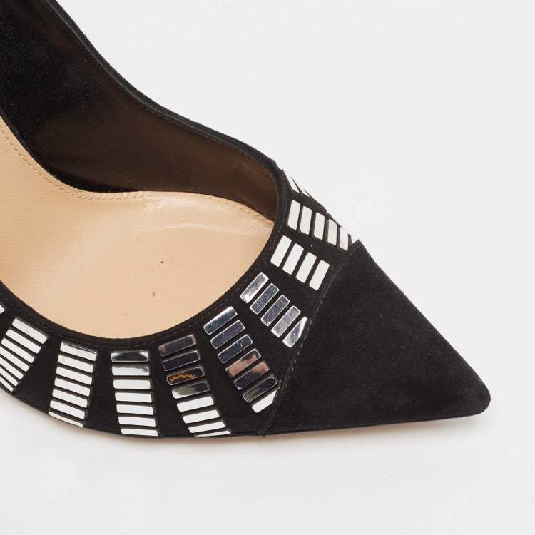 مملوكة مسبقًا Sergio Rossi Black Suede Crystal Embellished Pointed Toe  Pumps Size 38.5