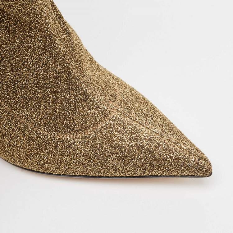 Pre Owned Sergio Rossi Gold Lurex Fabric Ankle Length Boots Size 39