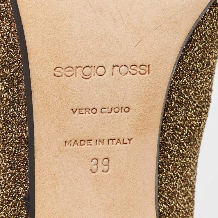 Pre Owned Sergio Rossi Gold Lurex Fabric Ankle Length Boots Size 39