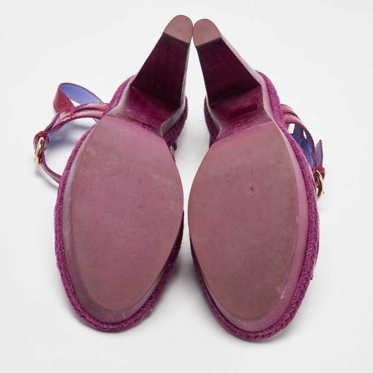 Pre Owned Sergio Rossi Pink Patent Leather Wooden Platform Ankle Strap Sandals Size 39