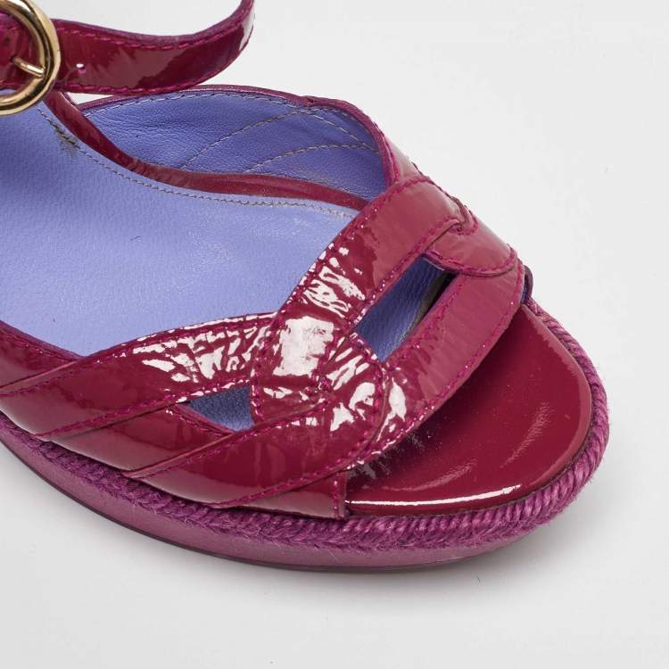 Pre Owned Sergio Rossi Pink Patent Leather Wooden Platform Ankle Strap Sandals Size 39