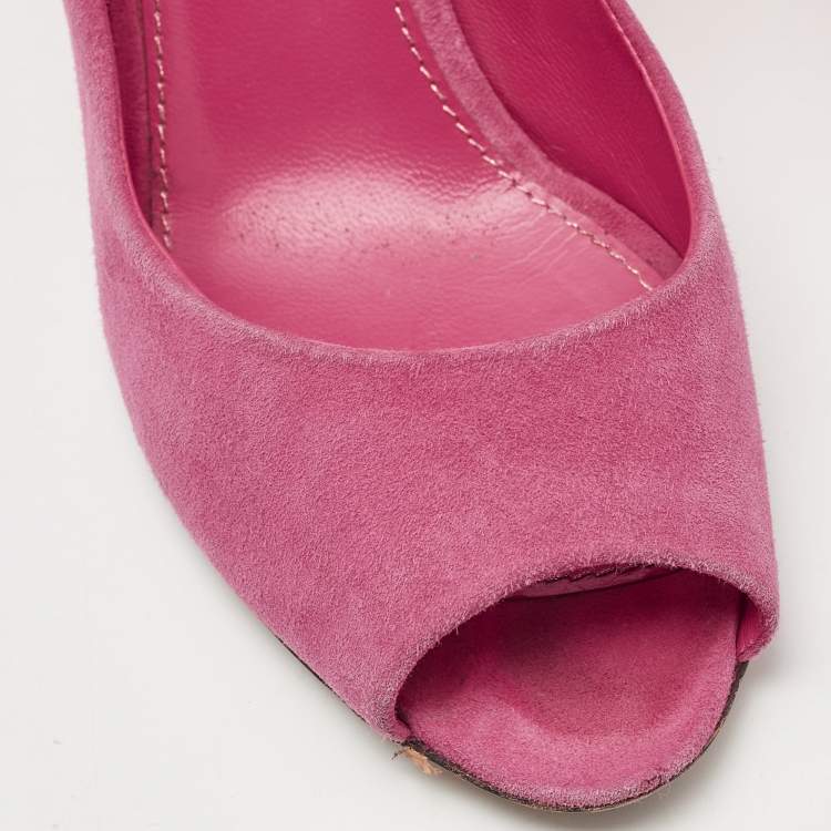 Pre Owned Sergio Rossi Pink Suede Peep Toe Pumps Size 37.5